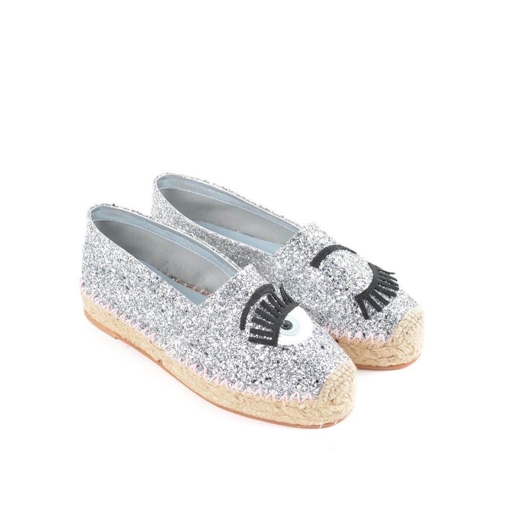 Chiara Ferragni Glittery Flirting Winking Eye Eyelash Espadrilles Flats Shoes 36